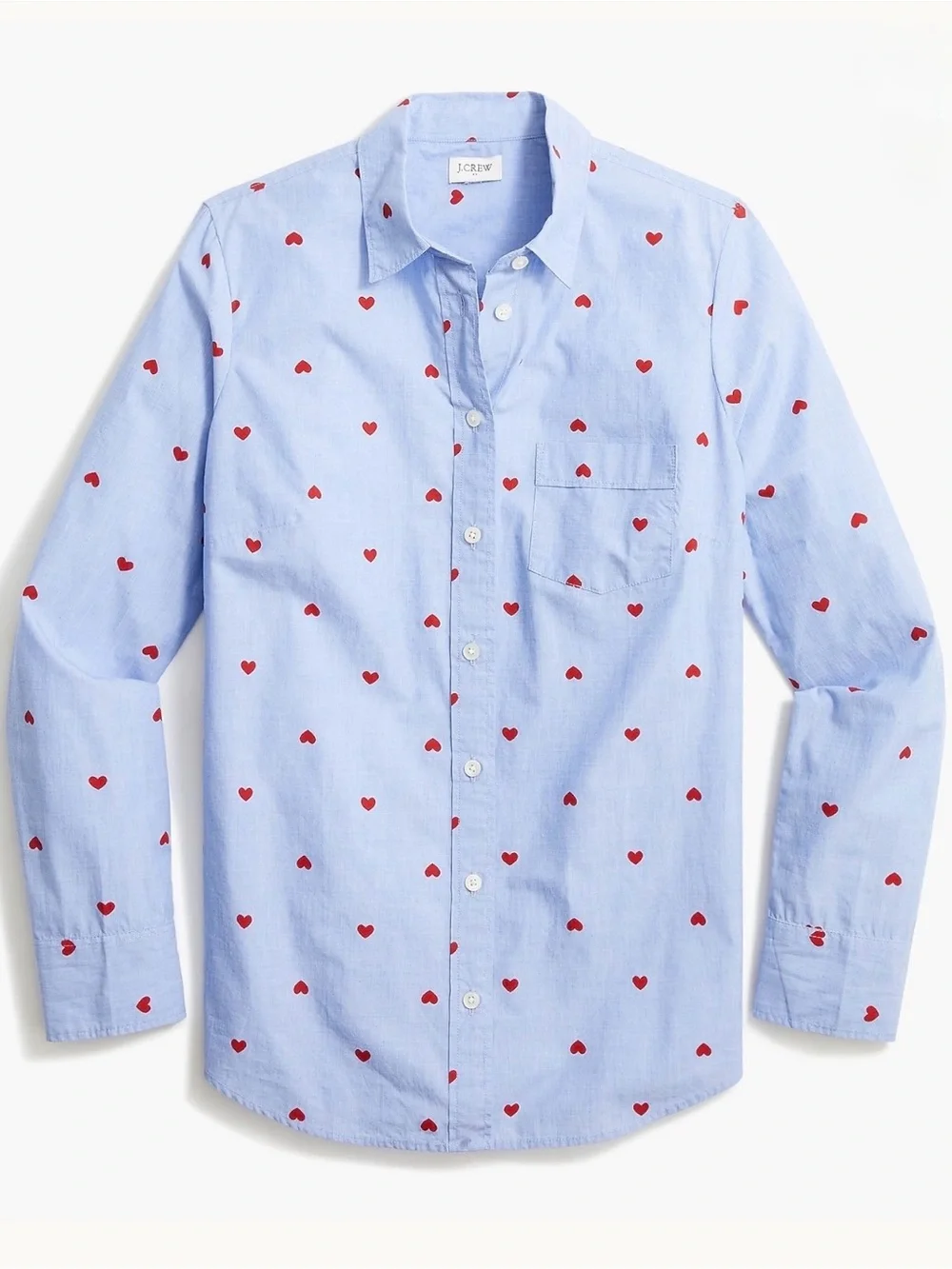 J. Crew Light Blue Heart Print Button-Down Shirt Women’s Size XS NWOT Date Night